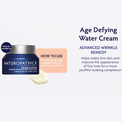 Naturopathica Argan & Peptide Water Cream texture swirl, nourishing for mature skin.