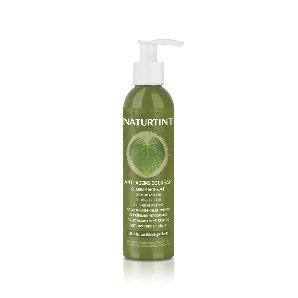 Naturtint Anti Ageing CC Cream bottle highlighting nourishing shine for hair.