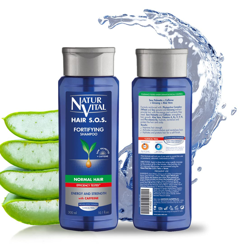 NaturVital shampoo bottle showing Aloe Vera and Ginseng formula for daily cleansing.