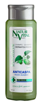 NaturVital anti-dandruff shampoo bottle for daily scalp care with hops and thyme