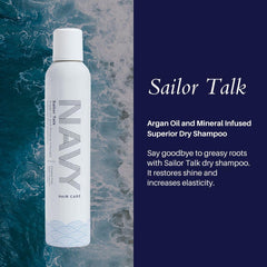 NAVY Hair Care Sailor Talk Dry Shampoo spray in action for quick oil control.