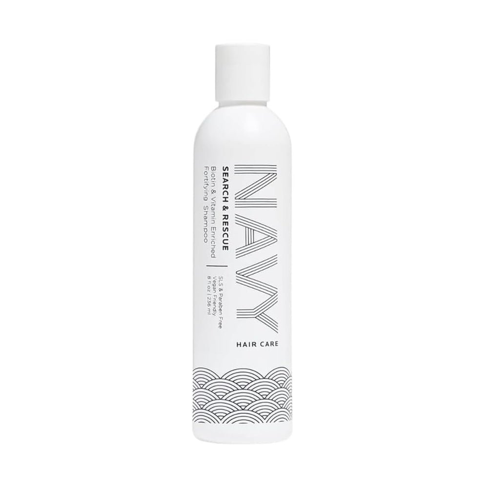 NAVY Search and Rescue shampoo bottle with paraben-free formula for stronger hair