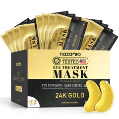 NAZANO 24K Gold under-eye patches packaging for easy daily use.