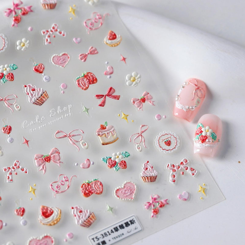 NBNTGH 5D embossed pink nail stickers for quick salon-style nails