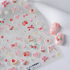 NBNTGH 5D embossed pink nail stickers for quick salon-style nails