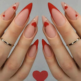 NBNTGH red French tip heart nails for a chic at-home manicure.