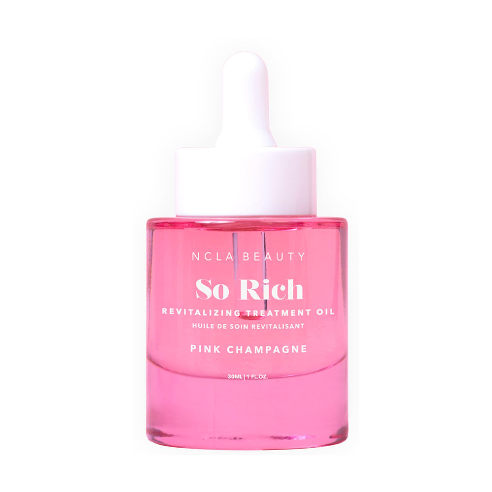 NCLA So Rich Revitalizing Oil bottle being poured with pink champagne scent