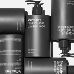 Nécessaire body lotion niacinamide graphic highlights skin barrier support and gentle care.