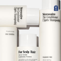 Nécessaire The Conditioner fragrance-free label shows neutral hair care product.