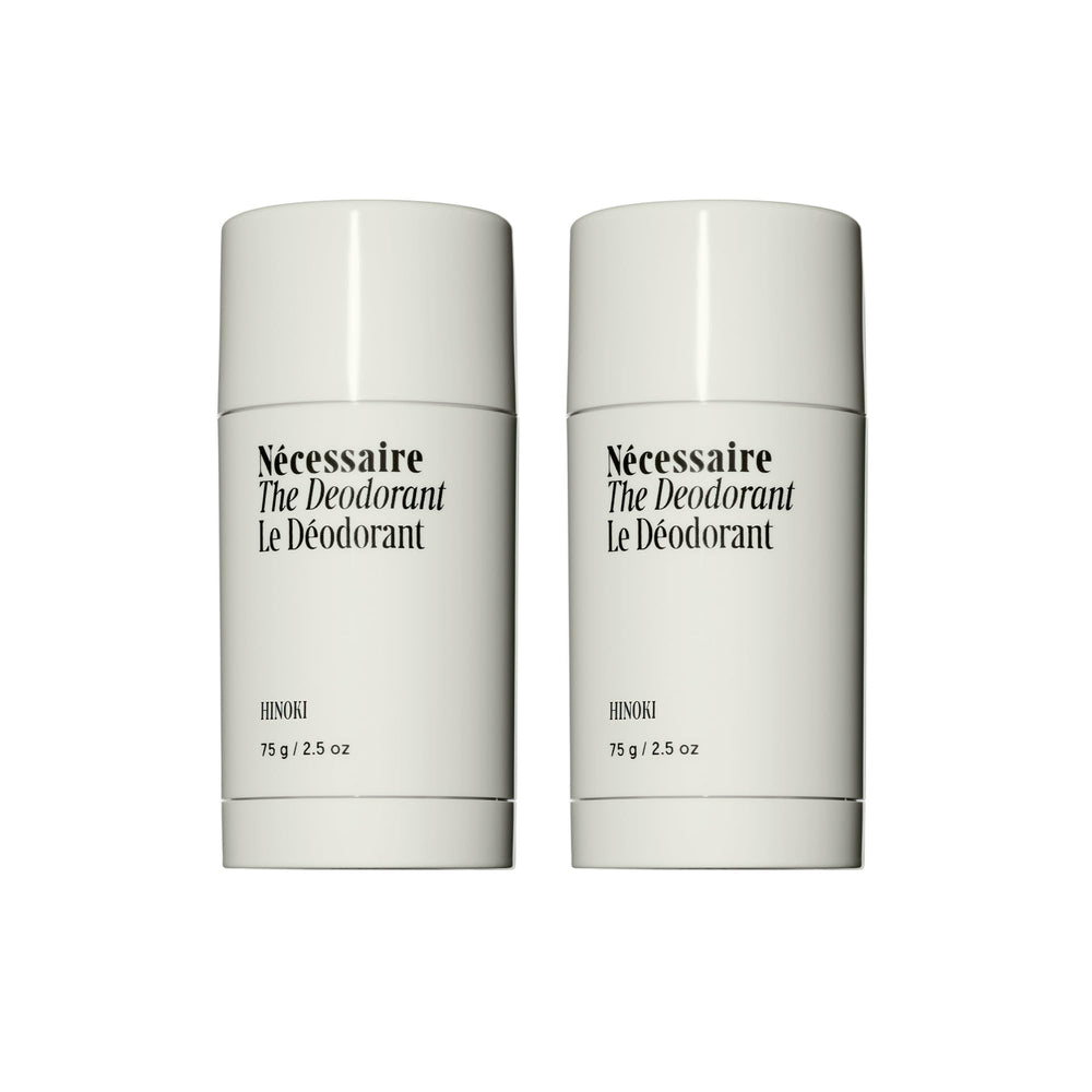 Nécessaire Hinoki deodorant bottle close-up showing aluminum-free protection for daily freshness.
