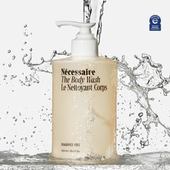 Nécessaire fragrance-free ingredients graphic highlights niacinamide and ceramides.