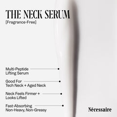 Texture close-up of Nécessaire neck serum glass bottle ready to absorb.