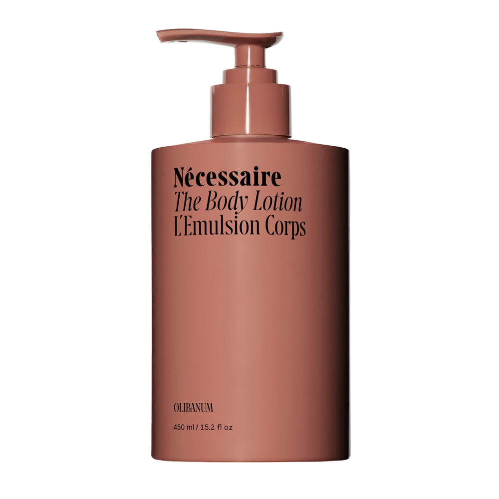 Nécessaire Olibanum body lotion bottle illustrating fast-absorbing hydration for daily use.