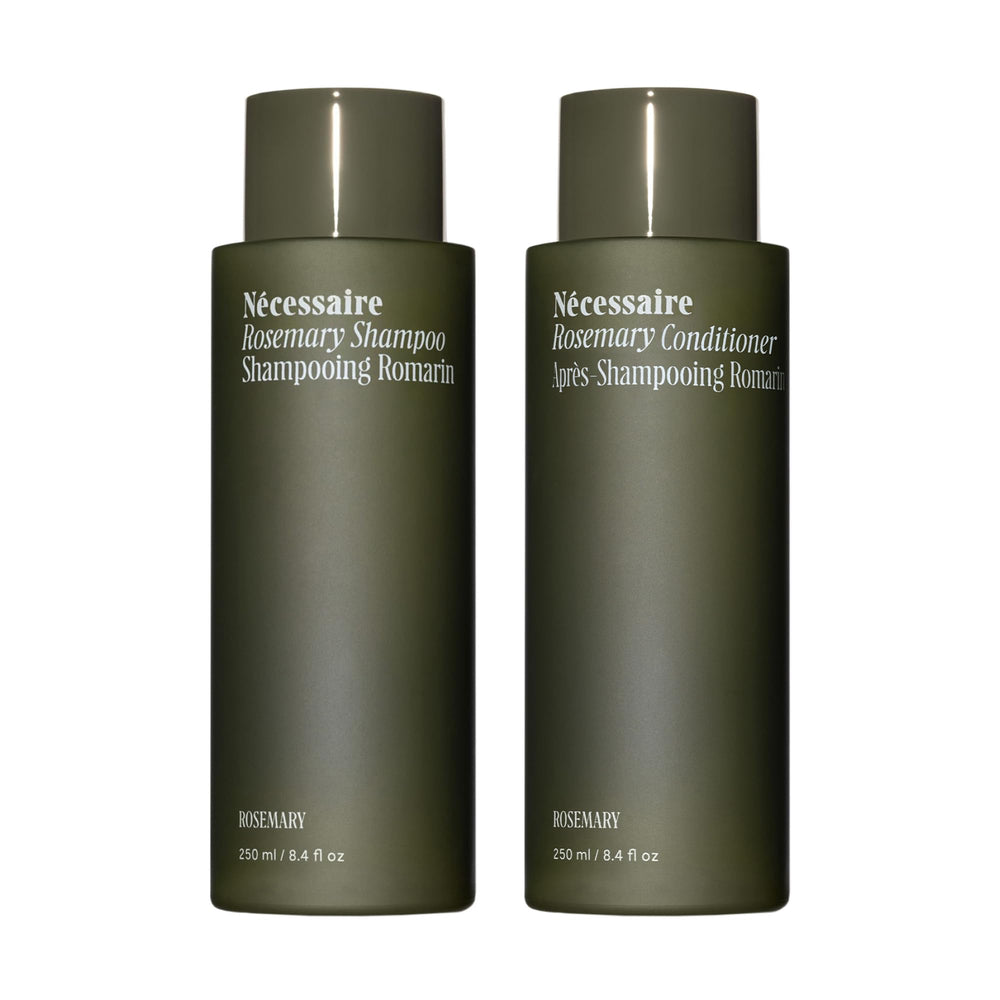 Nécessaire Rosemary Shampoo bottle highlights a gentle, sulfate-free cleanse for the scalp.