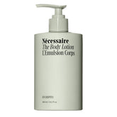 Nécessaire The Body Lotion Eucalyptus bottle close-up shows a moisturizing, non-greasy formula.