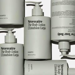 Nécessaire The Body Lotion Eucalyptus swatch highlights lightweight hydration.
