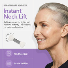 NECK LESS application jawline strap demonstrates precise placement for dramatic contour.