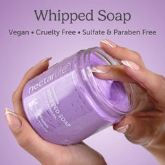 Nectar Life lavender whipped soap swirl highlights creamy texture for shower pampering