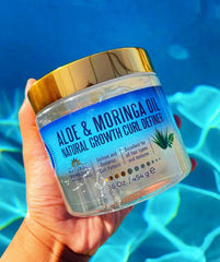Nefertiti's Secrets Aloe Vera gel jar close-up with natural ingredients.
