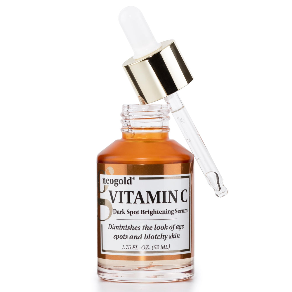 Neogold Brightening Vitamin C Serum bottle with pump for easy, fragrance-free application.