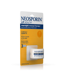 Neosporin Lip Health Overnight Therapy on lips showing nightly hydration potential.