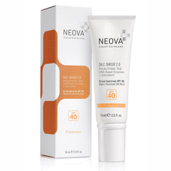 NEOVA Silc Sheer 2.0 bottle showing tinted sunscreen for everyday SPF 40 protection.