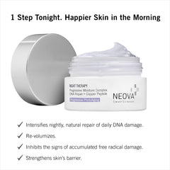 NEOVA Night Therapy packaging emphasizing ceramide and antioxidant blend.