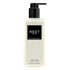 Nest New York Birchwood Pine Liquid Soap bottle pour, gentle cleansing and forest aroma