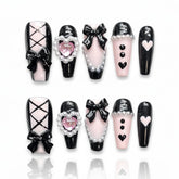 Neuql Bow nails closeup shows handmade detail and premium finish for elegant everyday wear.