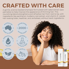 Neutriderm Hair Enhancer Shampoo foamy lather in hand for gentle wash.