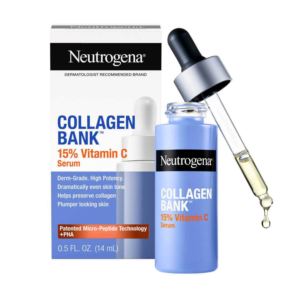 Neutrogena Collagen Bank bottle pour with 15-percent vitamin C for instant glow.