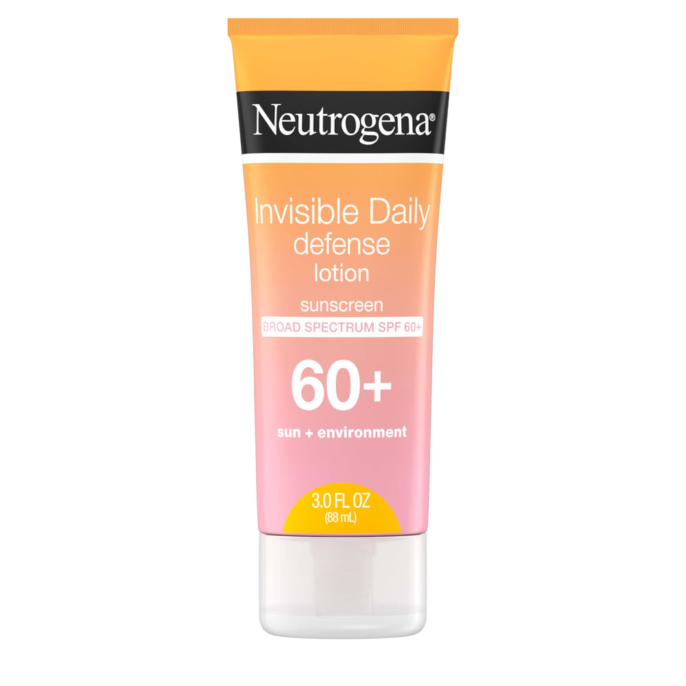 Neutrogena Invisible Daily Defense sunscreen bottle offering SPF 60+ protection for outdoor use