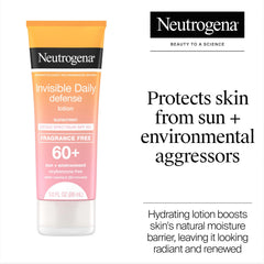Neutrogena Invisible Daily Defense sunscreen lotion, oxybenzone-free, protecting against sun and environment
