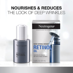 Neutrogena Rapid Wrinkle Repair oil applied to clean skin at night.