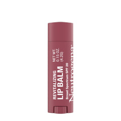 Tube of Neutrogena Revitalizing Tinted Lip Balm SPF 20 with sheer plum tint for daily use