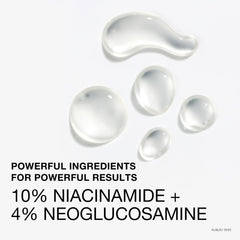 Label on Neutrogena serum highlighting 10% Niacinamide for tone balance