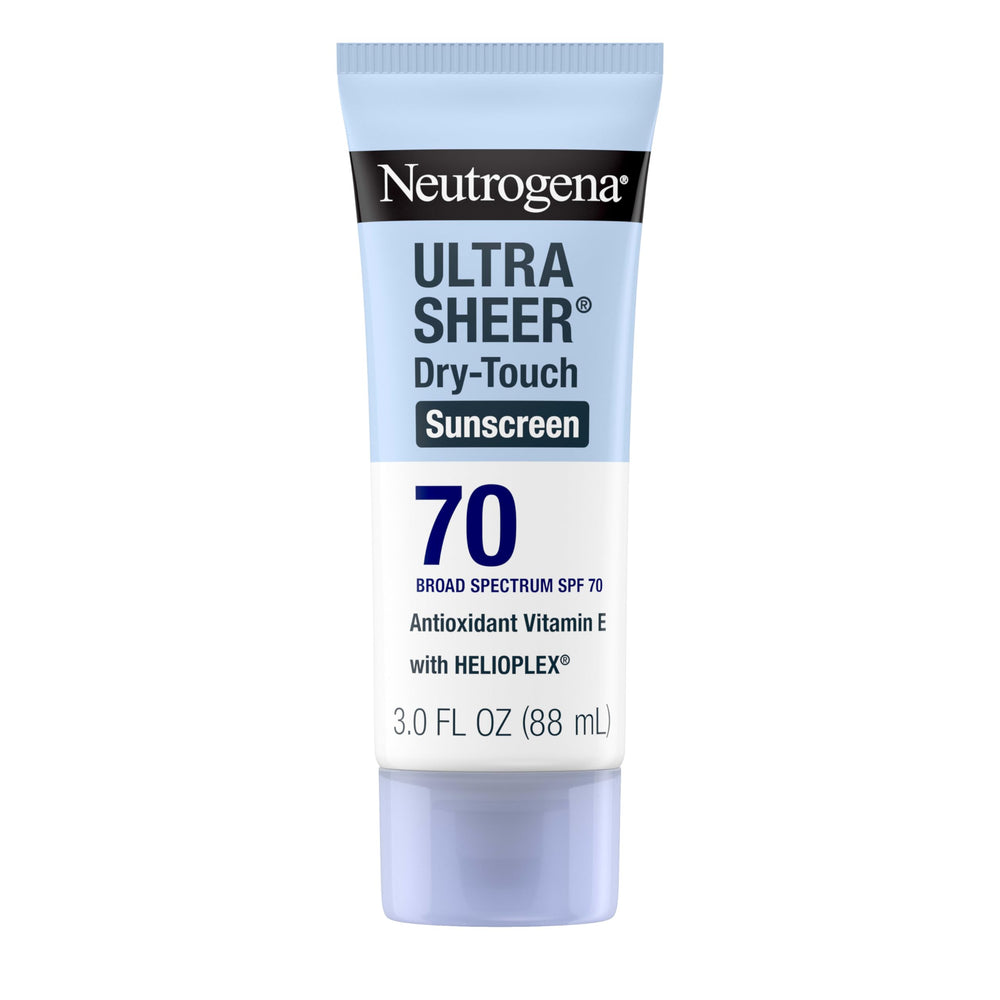 Neutrogena Ultra Sheer SPF 70 bottle offers lightweight, non-greasy protection.