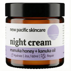 New Pacific Skincare Manuka Honey Night Cream bottle demonstrating overnight hydration