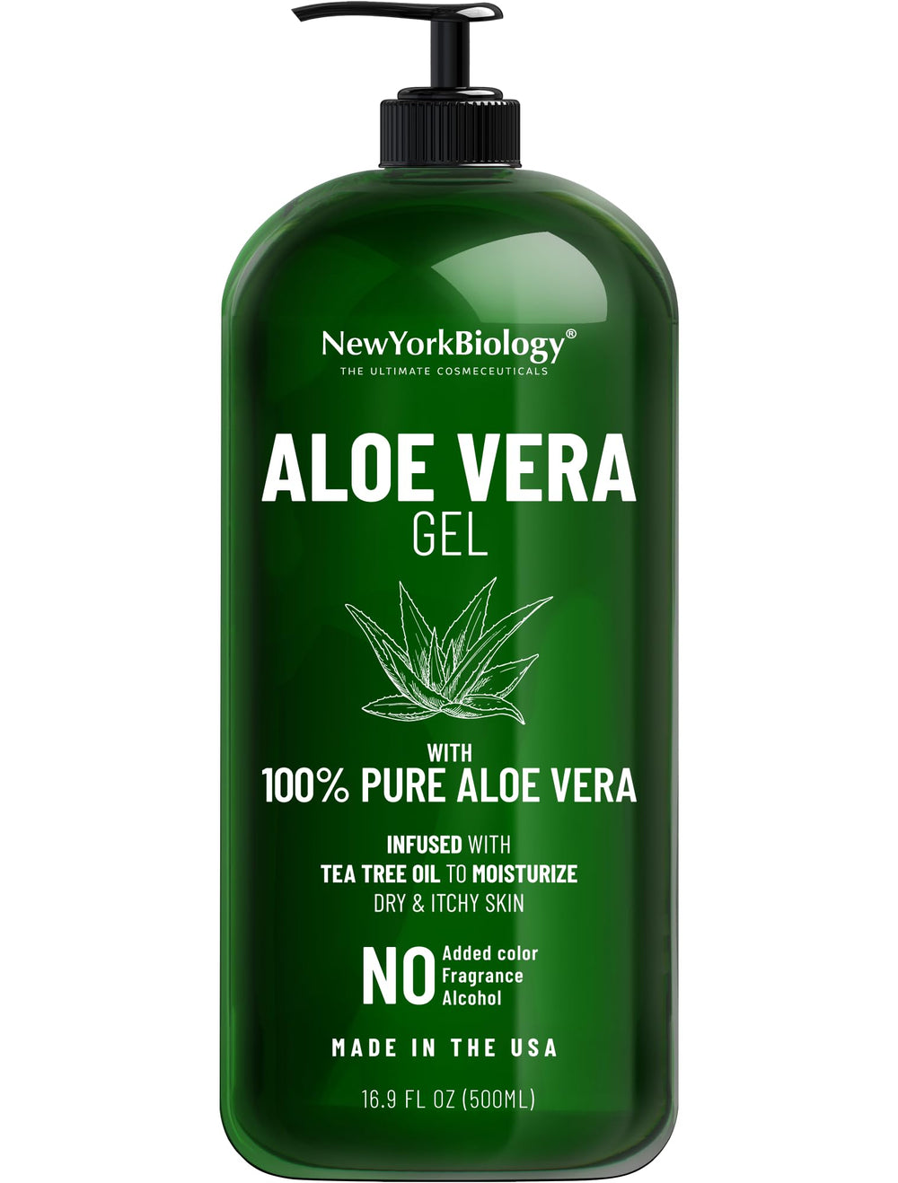 New York Biology Aloe Vera Gel bottle pour for easy, soothing skin application.