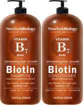 New York Biology Biotin Shampoo bottle front showing thicker-looking hair potential