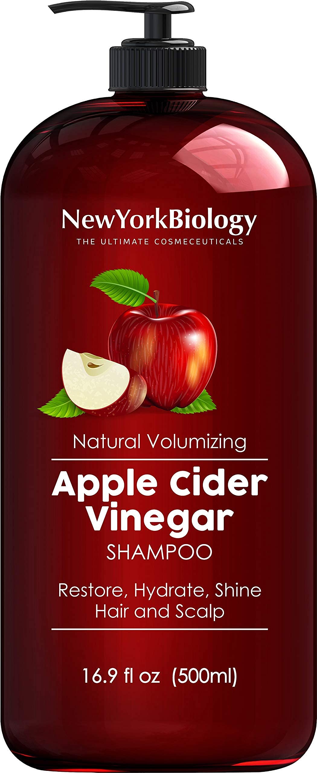 Champú New York Biology en botella con vinagre de manzana para brillo y limpieza suave