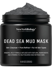 New York Biology Dead Sea Mud Mask on face for clarified pores and glow.