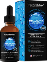 New York Biology Hyaluronic Acid Serum bottle highlights deep hydration for dry skin