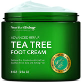 New York Biology Tea Tree Oil Foot Cream bottle 8oz soothes dry feet and reduces irritation.
