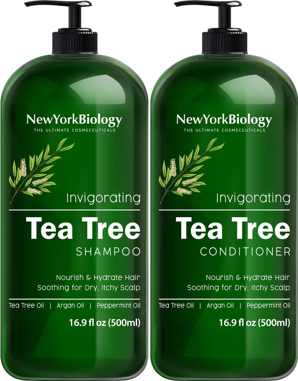 New York Biology Tea Tree Shampoo bottle — refreshing scalp cleanse for flakes relief.