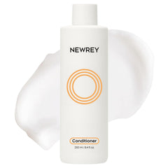 NEWREY Hydrating Conditioner bottle close-up showing keratin and coconut oil benefits for smoother hair