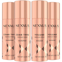 Nexxus Comb Thru flexible hold spray bottle showing brushable control.