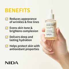 NIDA Peptide Propolis Renewal Serum swatch reveals silky texture for layering.