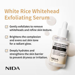 Rice bran water visual highlighting brightening ingredients for clearer skin.