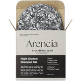 ARENCIA Night Shadow Biotin Shampoo Bar packaging highlights sustainable, plastic-free design.